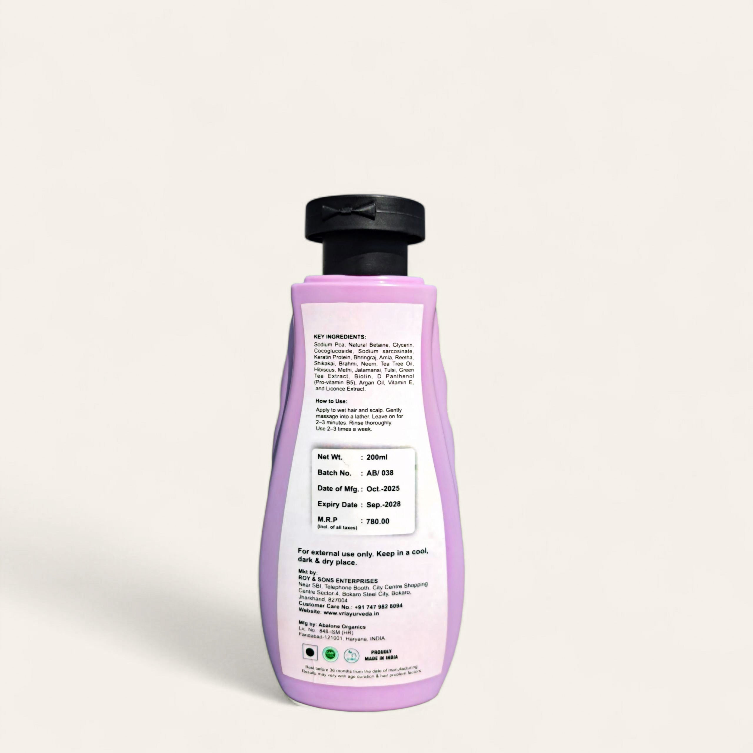 VRL Ayurveda Kesh Rakshak Anti-Dandruff Shampoo with Rosemary, Salicylic Acid & Biotin | Controls Hairfall & Itching | 200ml