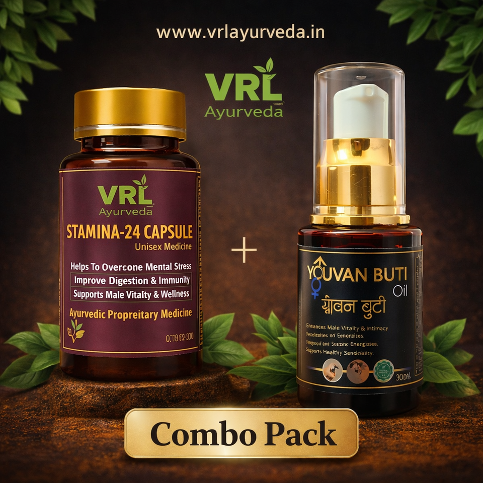VRL Ayurveda Stamina-24 Capsules & Yovan Booti Oil Combo | Ayurvedic Energy, Stamina, Vitality & Overall Wellness Support