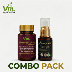 VRL Ayurveda Stamina-24 Capsules & Yovan Booti Oil Combo | Ayurvedic Energy, Stamina, Vitality & Overall Wellness Support