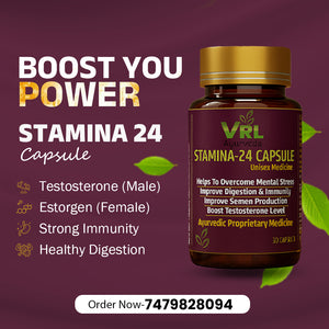 VRL Ayurveda Stamina-24 Capsules | Ayurvedic Energy & Immunity Booster for Men & Women | Enhances Vitality & Strength – 30 Capsules