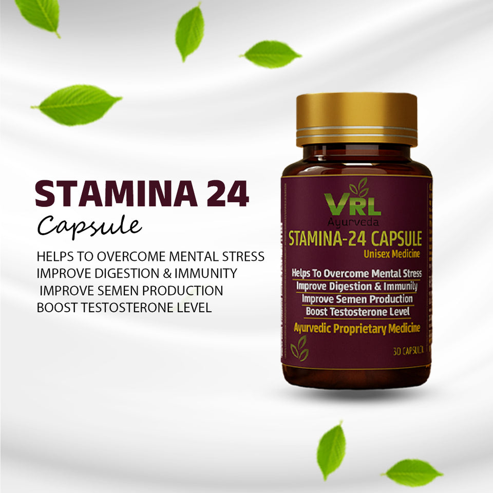 VRL Ayurveda Stamina-24 Capsules | Ayurvedic Energy & Immunity Booster for Men & Women | Enhances Vitality & Strength – 30 Capsules
